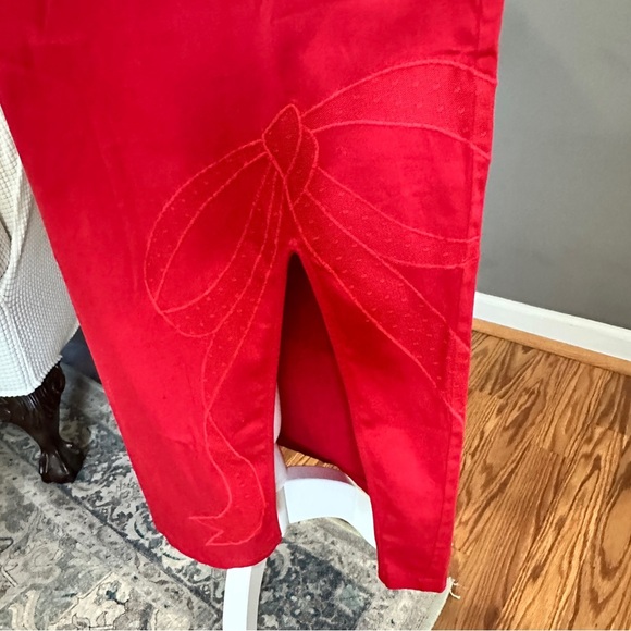 Anthropologie Maeve Red Bow Embroidered Midi Pencil Skirt Size M - Picture 6 of 14